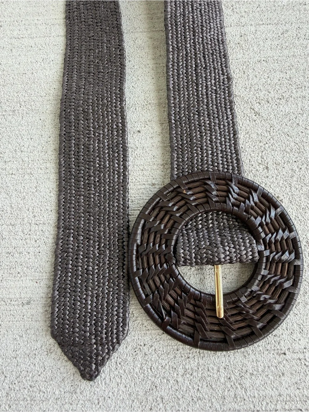 J. McLaughlin Woven Stretch Belt Brown Wide Elastic Belt Round Woven Buckle 36